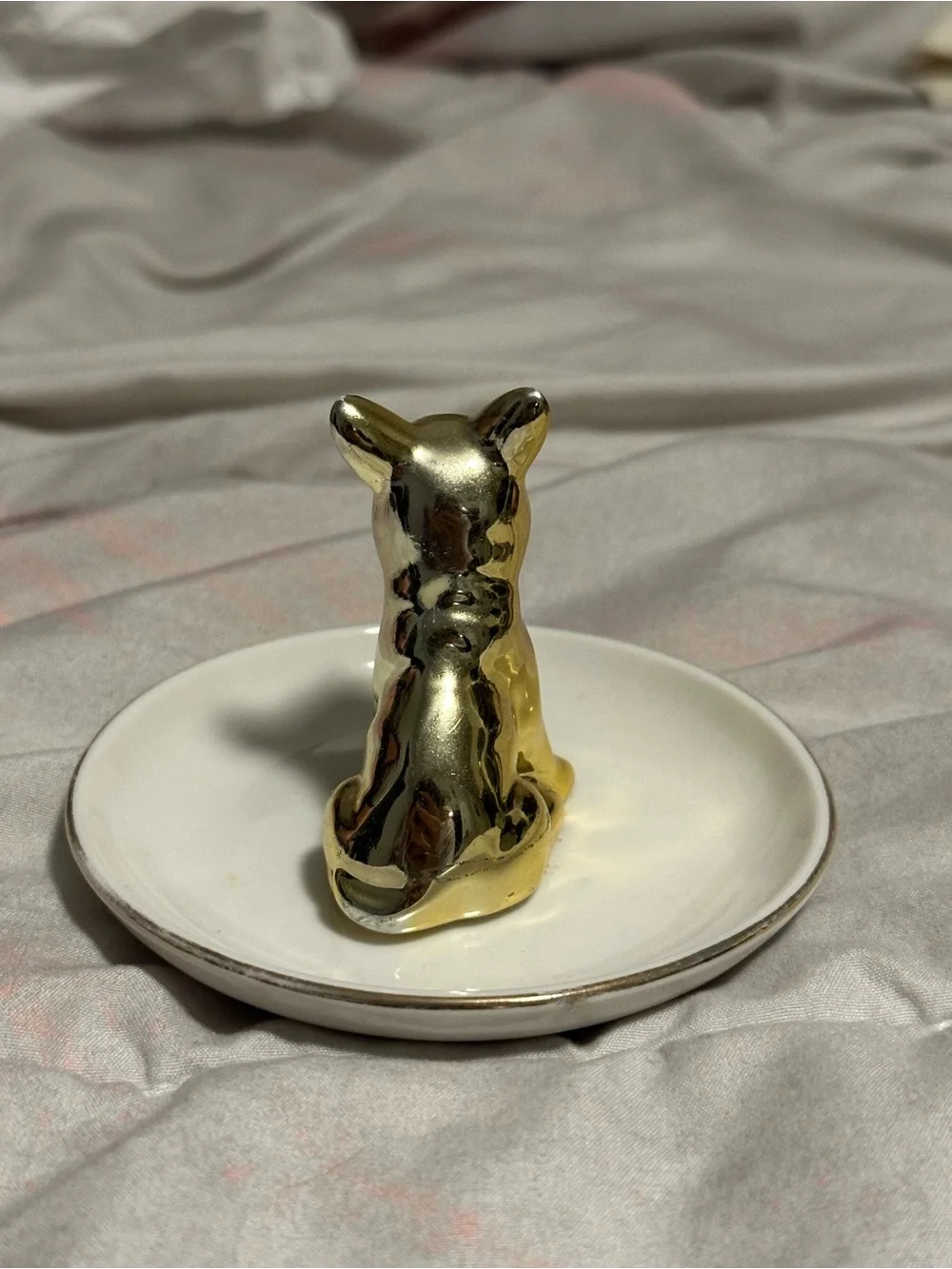 Gold Ceramic French Bulldog Ring / trinket dish